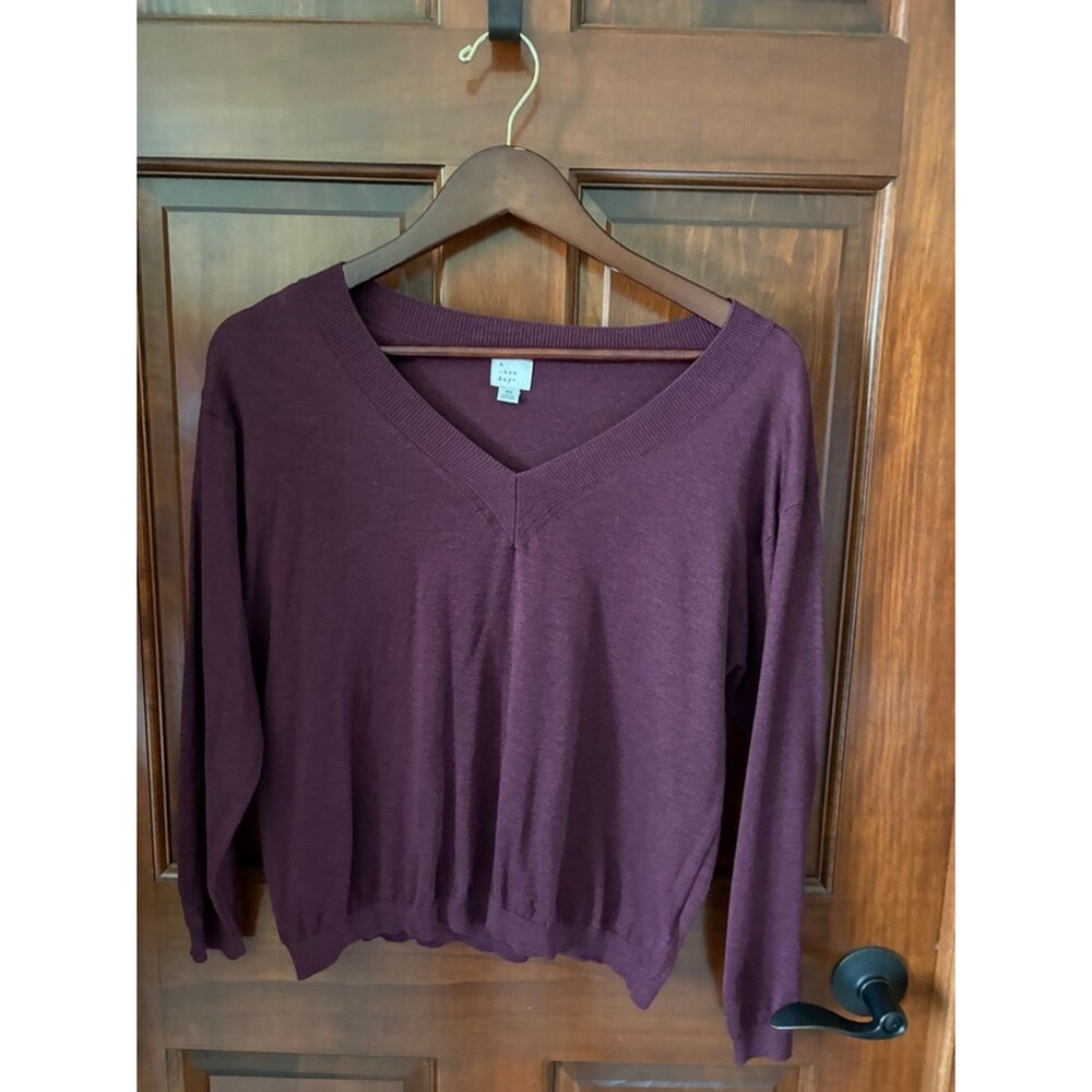 a new day lightweight V-Neck Sweater in Deep Plum- Women's XS
